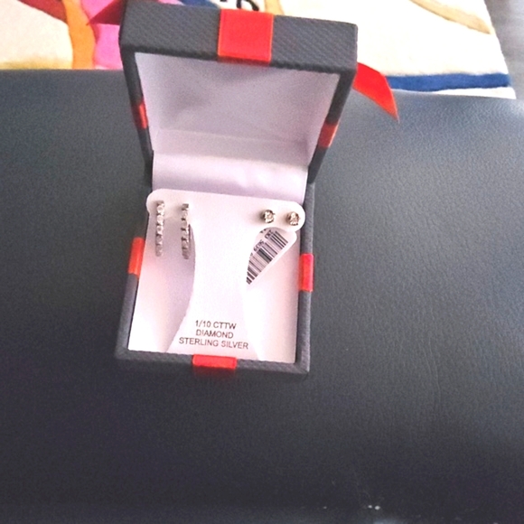 Elegant Genuine Diamond 14k Over S925 Sterling Silver 2pc Earring Set - Picture 1 of 2